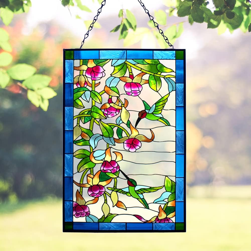 Stained Glass Hummingbird Window Suncatcher with Chain O2706