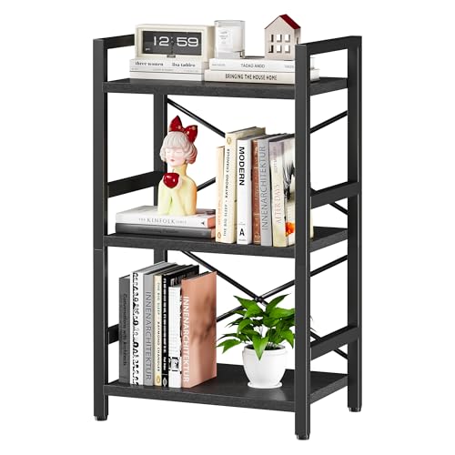 3 Tier Industrial Bookcase, Rustic Etagere Bookshelf for Living Room U5786