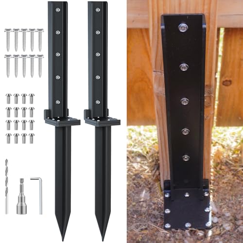 4-Pack Fence Post Repair Kit Heavy Duty 32in Fence Post Anchor Thickened 13 Stainless Steel Screw-Connected Sturdy Fence Mender for Repairing Tilted and Broken Wooden Fence Post, Black