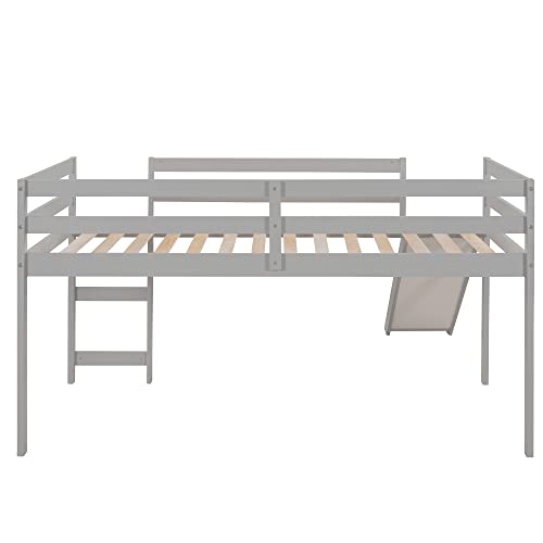 Wood House Loft Bed Frame with Slide and Storage Shelves Z806