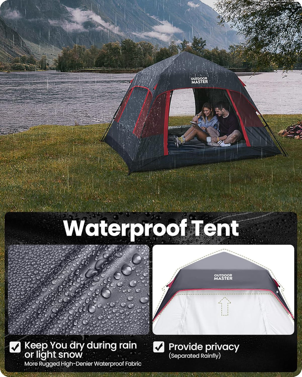 4/6 Person Instant Camping Tent with Dark Space Technology, Weatherproof Pop Up Cabin Tent M456