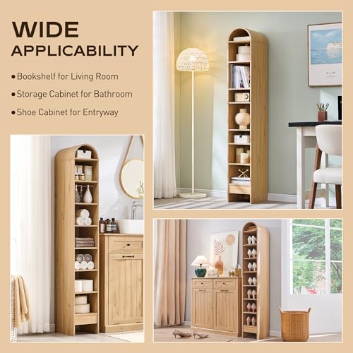 Arched Bookshelf, 7-Tier Bookcase with Adjustable Shelves A456
