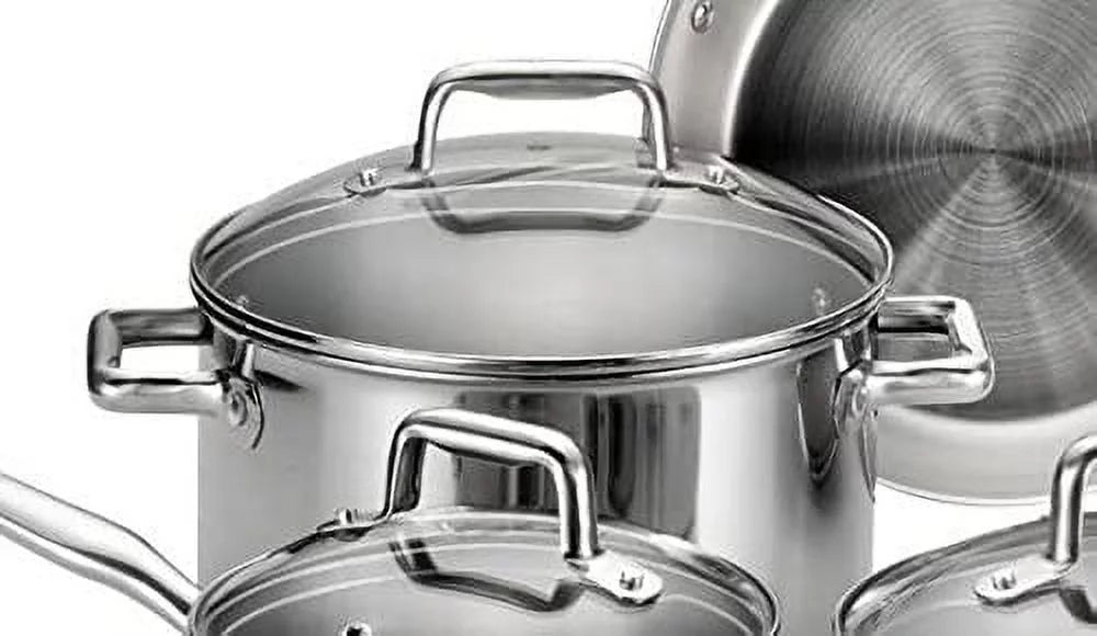 Stainless Steel Cookware Set, Tri-Ply, 12-Piece, Dishwasher and Oven Safe L291