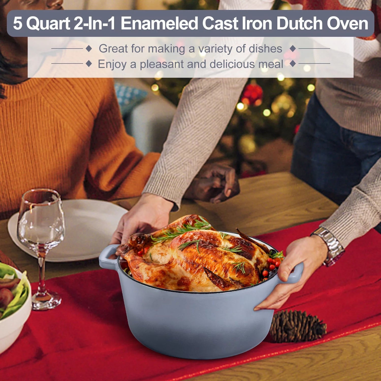 Enameled Cast Iron Dutch Oven with Skillet Lid, 5 Quart C815