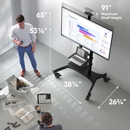 Mobile TV Stand on Wheels for 50-86 Inch TVs, Adjustable Height, Rolling Cart with Shelves B525016
