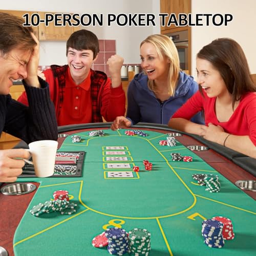 84" Foldable Poker Table with Chips Tray, 10 Player Oval, Green Felt U489