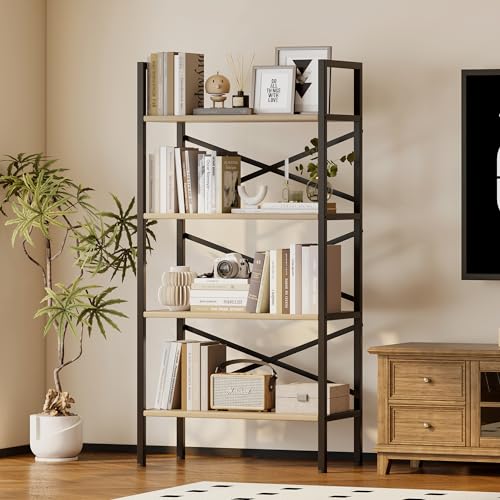 3 Tier Industrial Bookcase, Rustic Etagere Bookshelf for Living Room U5786