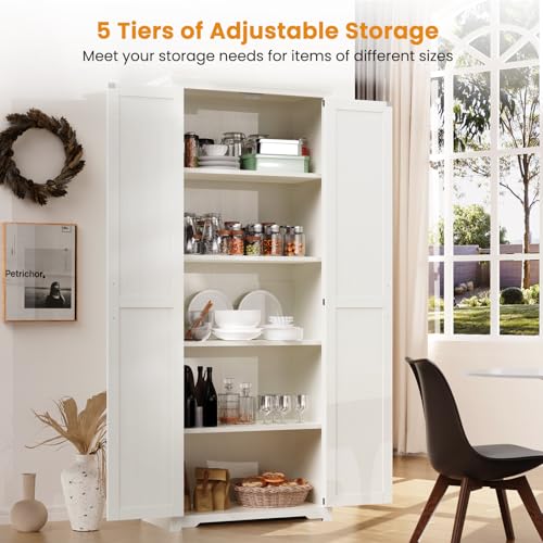 Farmhouse Pantry Cabinet with 6 Shelves and Barn Doors, Brown K34379