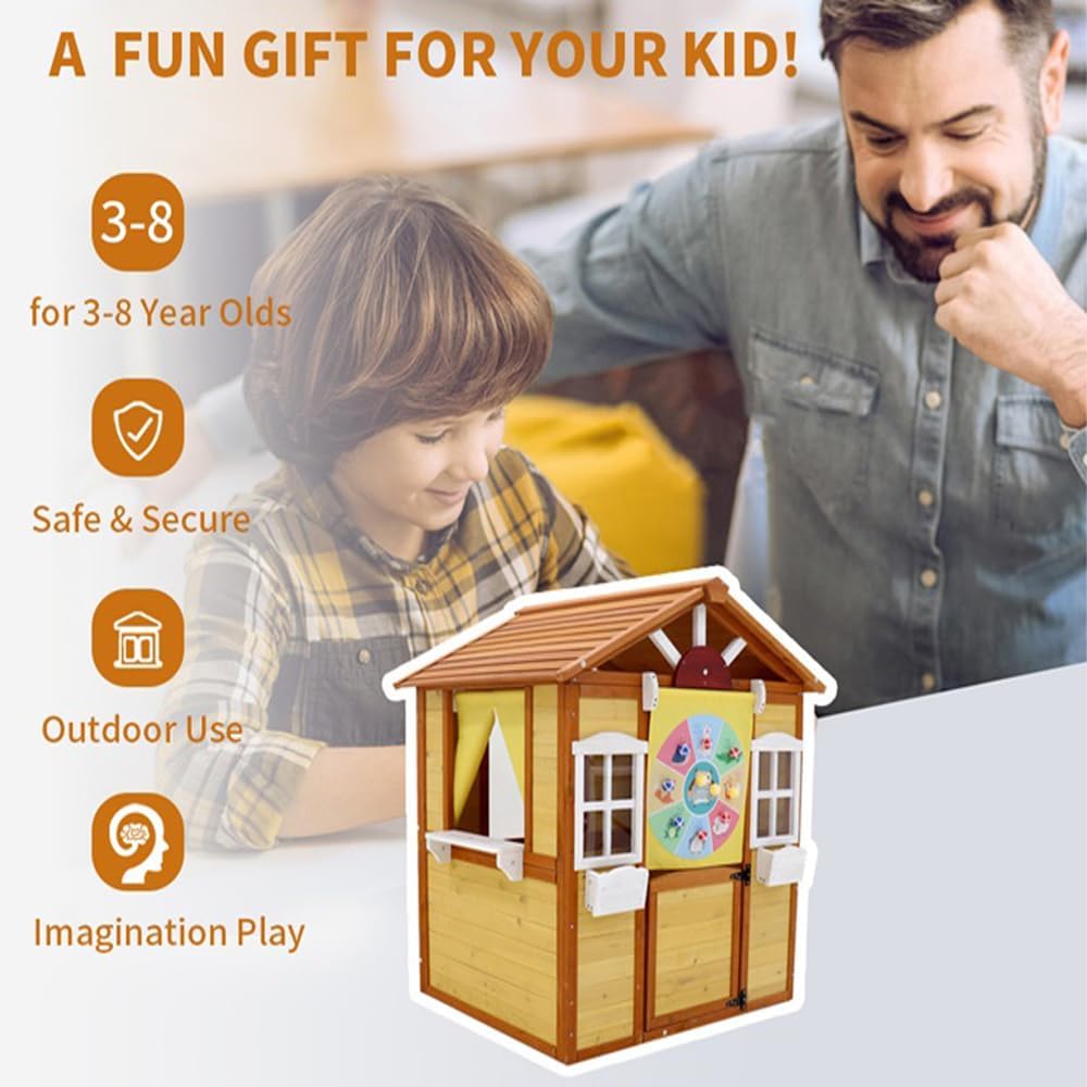 Outdoor Wooden Playhouse for Kids with Working Door and Windows Z130