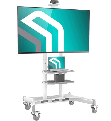 Mobile TV Stand on Wheels for 50-86 Inch TVs, Adjustable Height, Rolling Cart with Shelves B525016