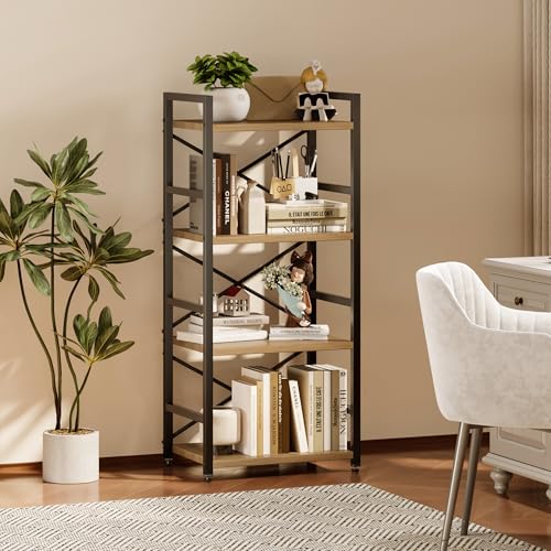 3 Tier Industrial Bookcase, Rustic Etagere Bookshelf for Living Room U5786