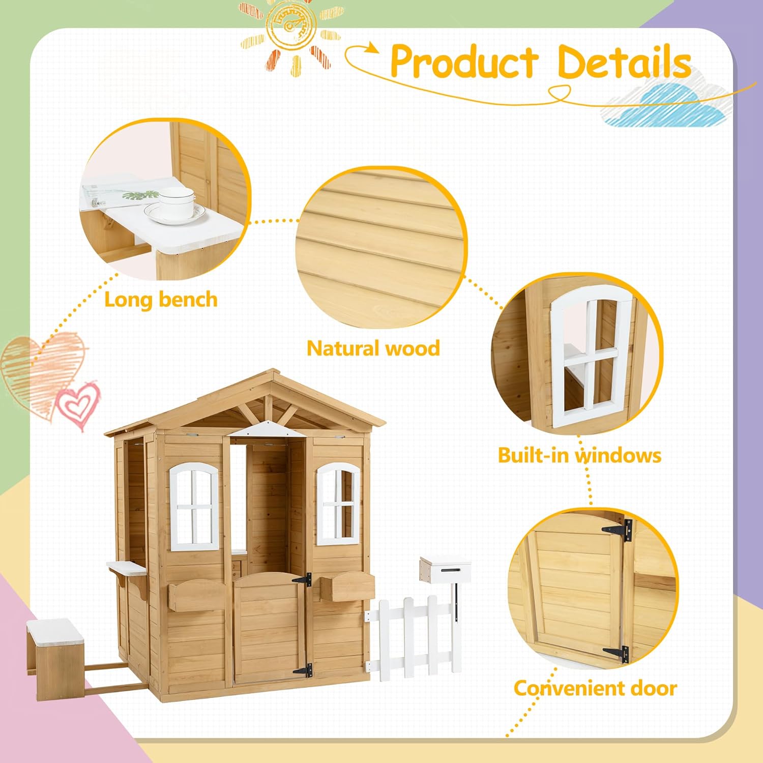 Wooden Outdoor Playhouse with Working Door and Windows F84217