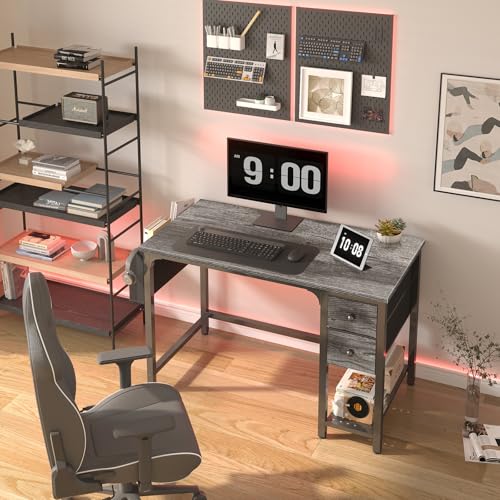 Computer Desk with Fabric Drawers, 40 Inch Reversible Gaming Desk for Small Space Home Office D876