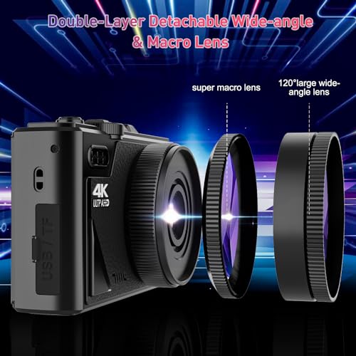 4K Digital Camera for Photography, WiFi Autofocus 64MP Vlogging Camera with Flip Screen A727