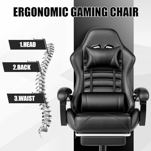 Ergonomic Gaming Chair with Footrest, Reclining, Lumbar Support I1131