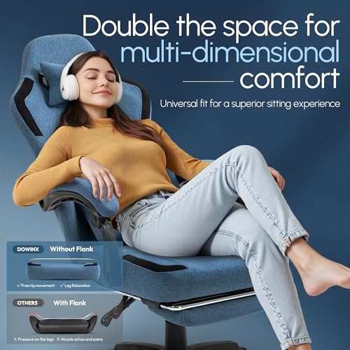 Fabric Gaming Chair with Pocket Spring Cushion and Footrest V343974