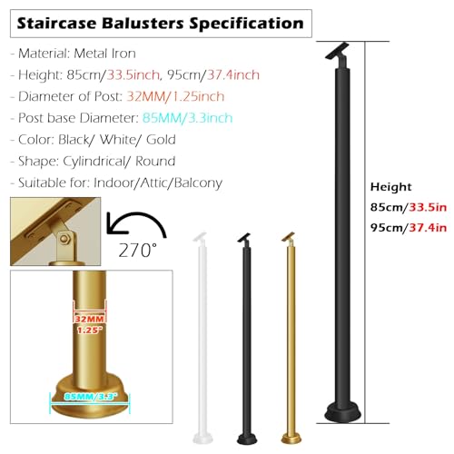 Round Spindles for Staircase, 2 4 6 Pieces Modern Iron Stairs Balusters with Swivel Top Bracket I998