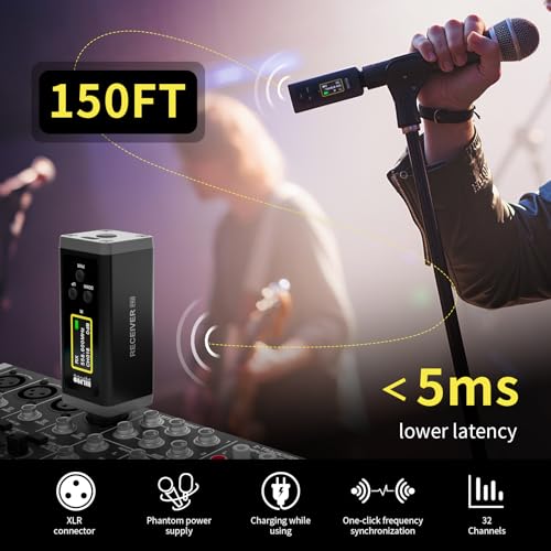 UHF Wireless XLR Transmitter and Receiver with Dual Antennas, 470ft Range, Plug-on Mic Adapter J8486