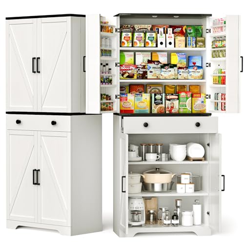 Farmhouse Pantry Cabinet with 6 Shelves and Barn Doors, Brown K34379
