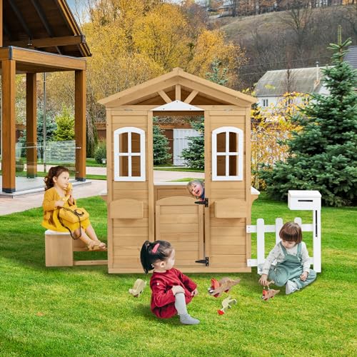 Wooden Playhouse for Kids with Window and Picnic Bench Y6736