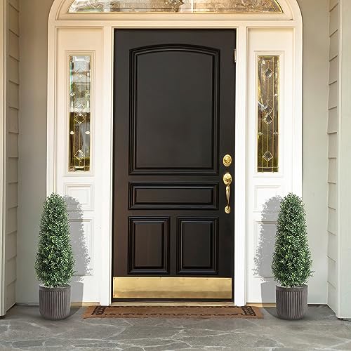 Artificial Topiary Boxwood Tree UV Resistant Outdoor Faux Shrub 2 Packs with Black Pot W915370