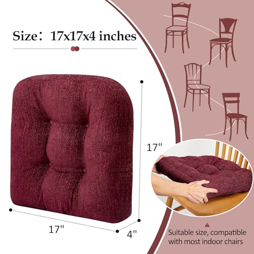 Chair Cushions for Dining Chairs 4 Pack, Tufted Memory Foam, Non-Slip Bottom, Burgundy U2577