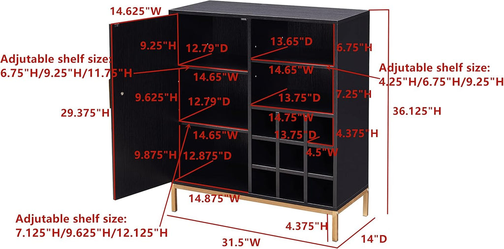 Wood Buffet Bar Liquor Cabinet with Wine Rack and Glass Holder Z65762