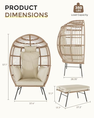 Wicker Egg Chair with Cushions and Ottoman L257