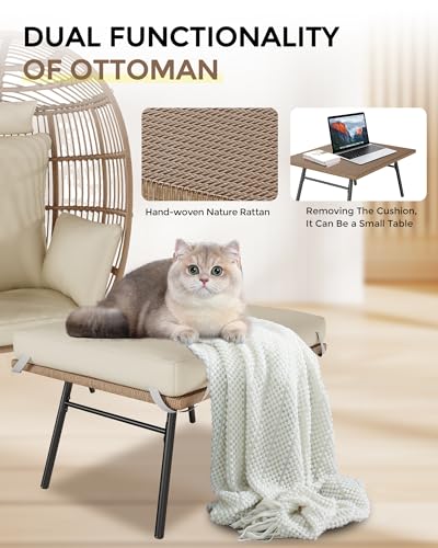 Wicker Egg Chair with Cushions and Ottoman L257
