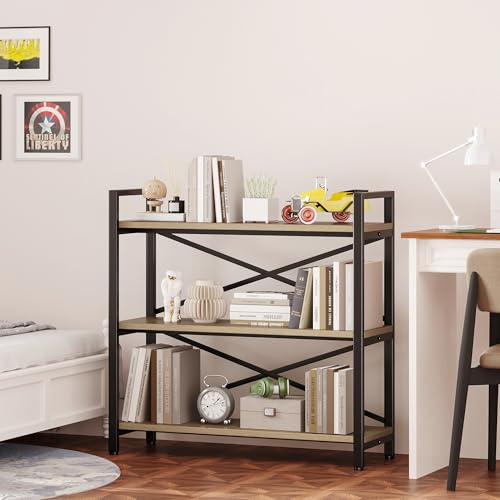 3 Tier Industrial Bookcase, Rustic Etagere Bookshelf for Living Room U5786