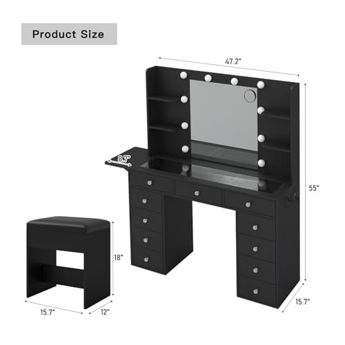 Makeup Vanity Desk with Lighted Mirror and Power Outlet F65931