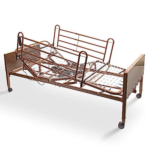 Full Electric Hospital Bed for Home Use with Foam Mattress and Half Rails - Medical Bed for Long Term Care and Medical Facilities - 36" x 80", Adjustable Height Range and Hi Lo