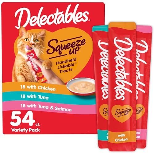Handheld Lickable Treats for Cats, Chicken and Tuna Salmon, 54 Count A909