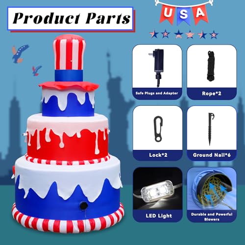 4th of July Inflatables Outdoor Cake with LEDs Patriotic Garden Yard Decoration N28503