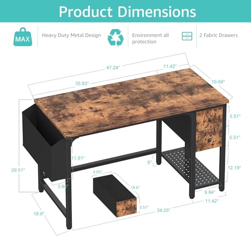 Computer Desk with Fabric Drawers, 40 Inch Reversible Gaming Desk for Small Space Home Office D876