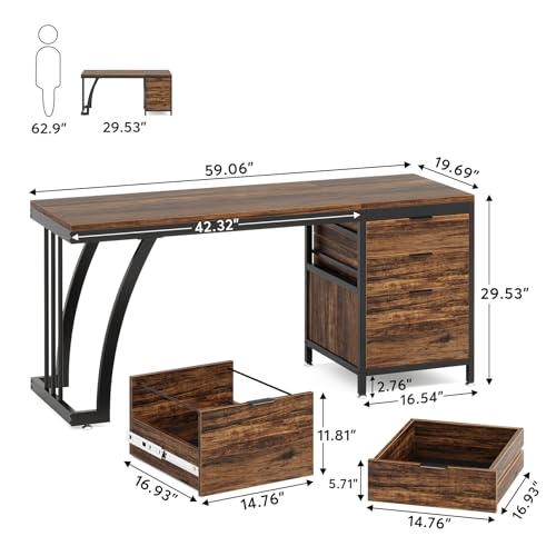 Computer Desk with 3 Drawers, 59-Inch Study Writing Table for Home Office E234