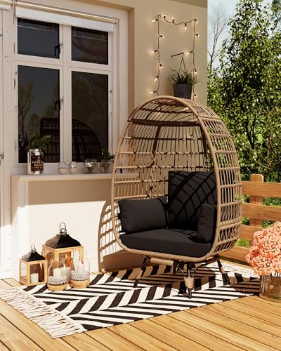 Wicker Egg Chair with Cushions and Ottoman L257