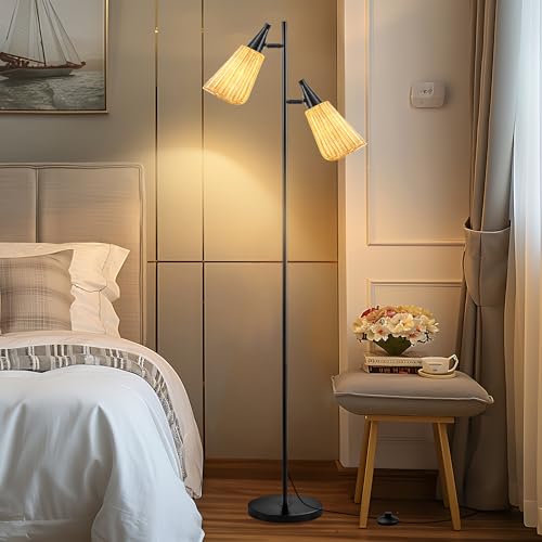 62" Modern Gold Floor Lamp with Foot Switch Standing Lamp Tall Pole Lamps with Metal Heads for Living Rooms, Bedrooms, Home, Office