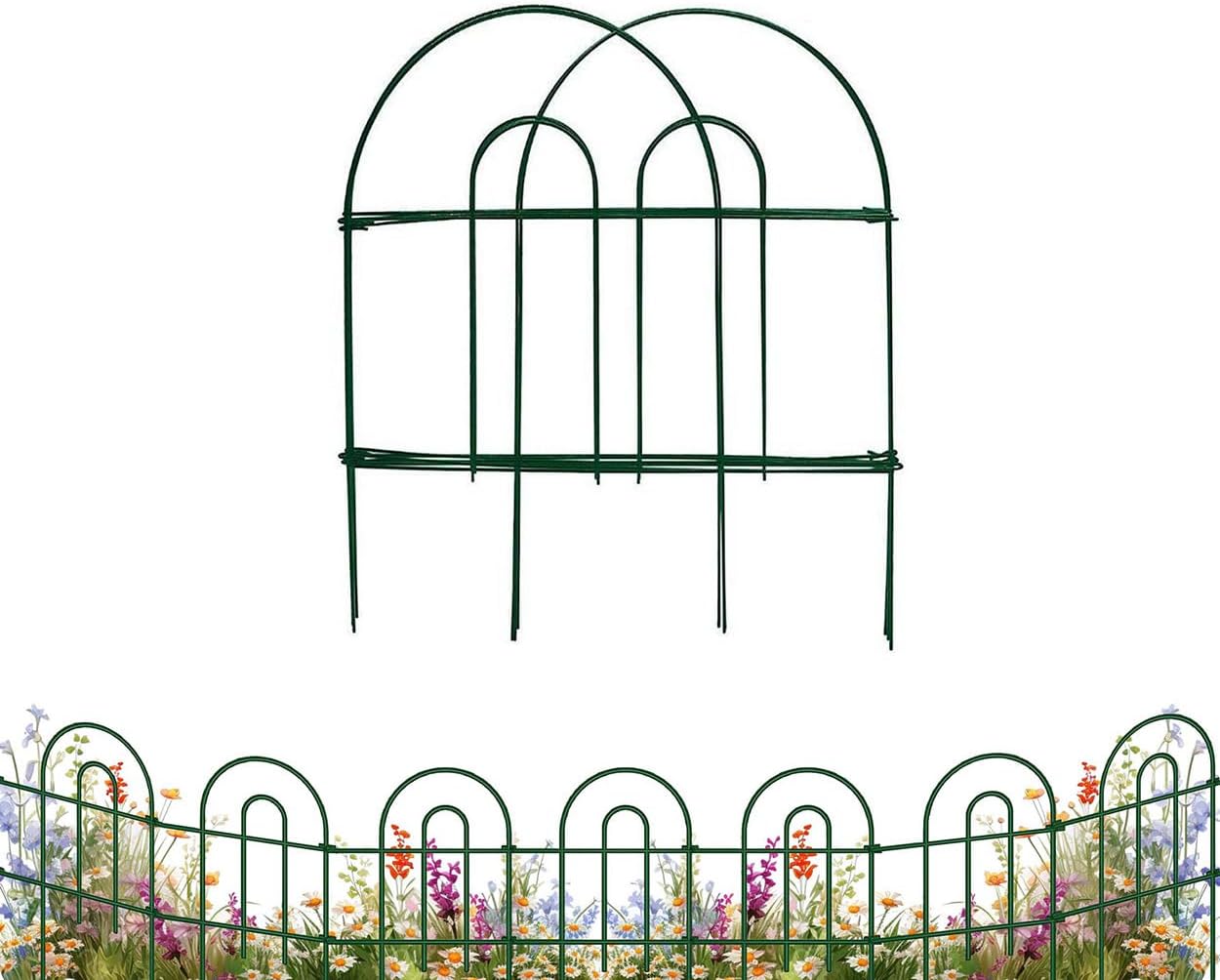 MTB Green Garden Border Folding Fence Lawn Yard Fence 24 Inch x 10 Feet,Pack of 5 Set, Overall Length 50 Feet,Landscape Panel,Folding Patio Fences Flower Bed Section Panel Decorative Fence