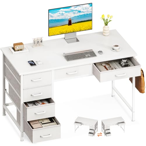 Computer Desk with 6 Drawers, 40 Inch Small Desk with Storage L2851
