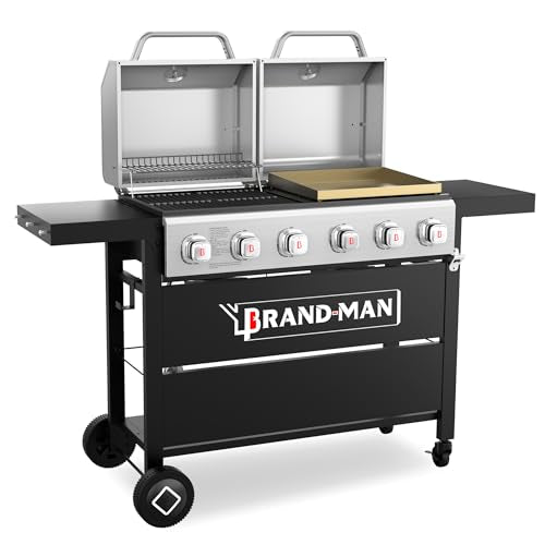 6-Burner Propane Gas Grill and Griddle Combo with Stainless Steel Lids F7495
