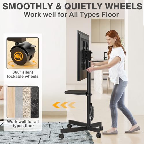 Mobile TV Stand with Power Outlet, Rolling TV Cart for 23-60 Inch TVs, Height Adjustable, VESA 400x400mm H58390