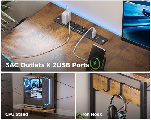 L Shaped Desk with 4 Tier Drawers, Power Outlets & USB, Corner Computer Desk with CPU Stand U4256