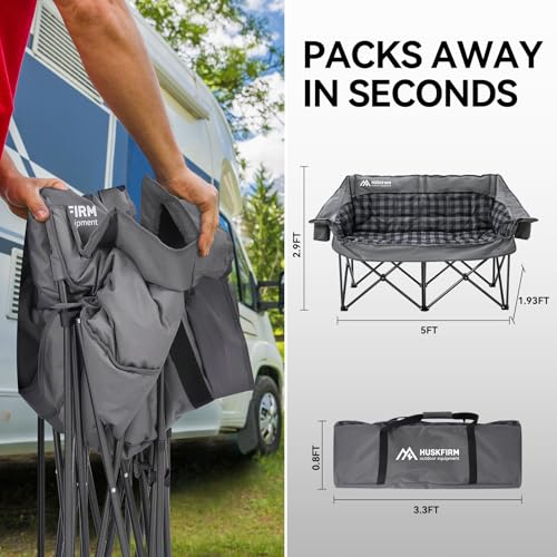 Padded Double Camping Chair for 2 Person with Cup Holders, Grey Y59052