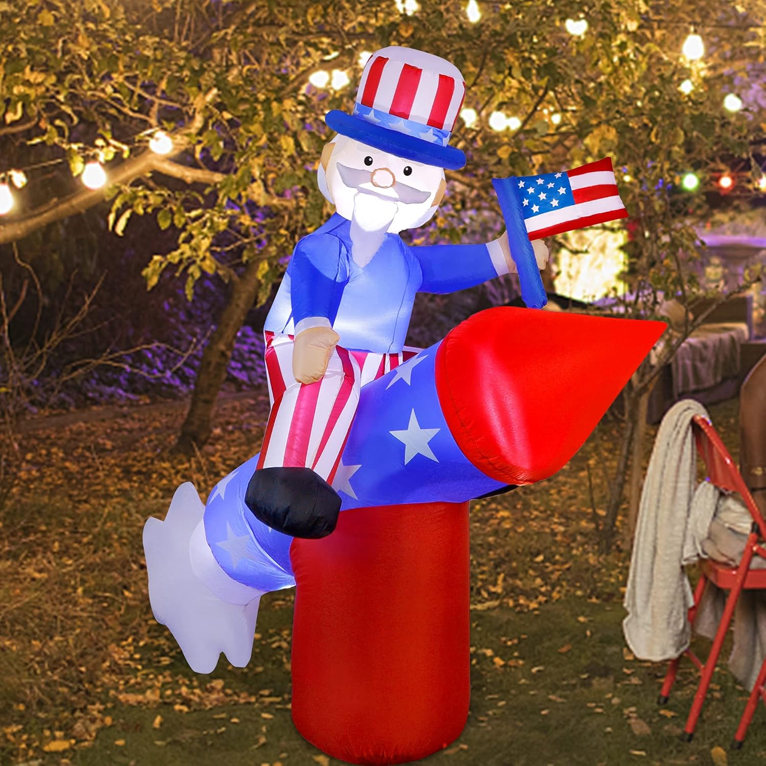 Patriotic Uncle Sam Inflatable with LED Lights for 4th of July Yard Decor Z69860