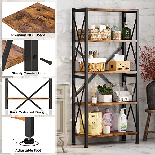 3 Tier Industrial Bookcase, Rustic Etagere Bookshelf for Living Room U5786