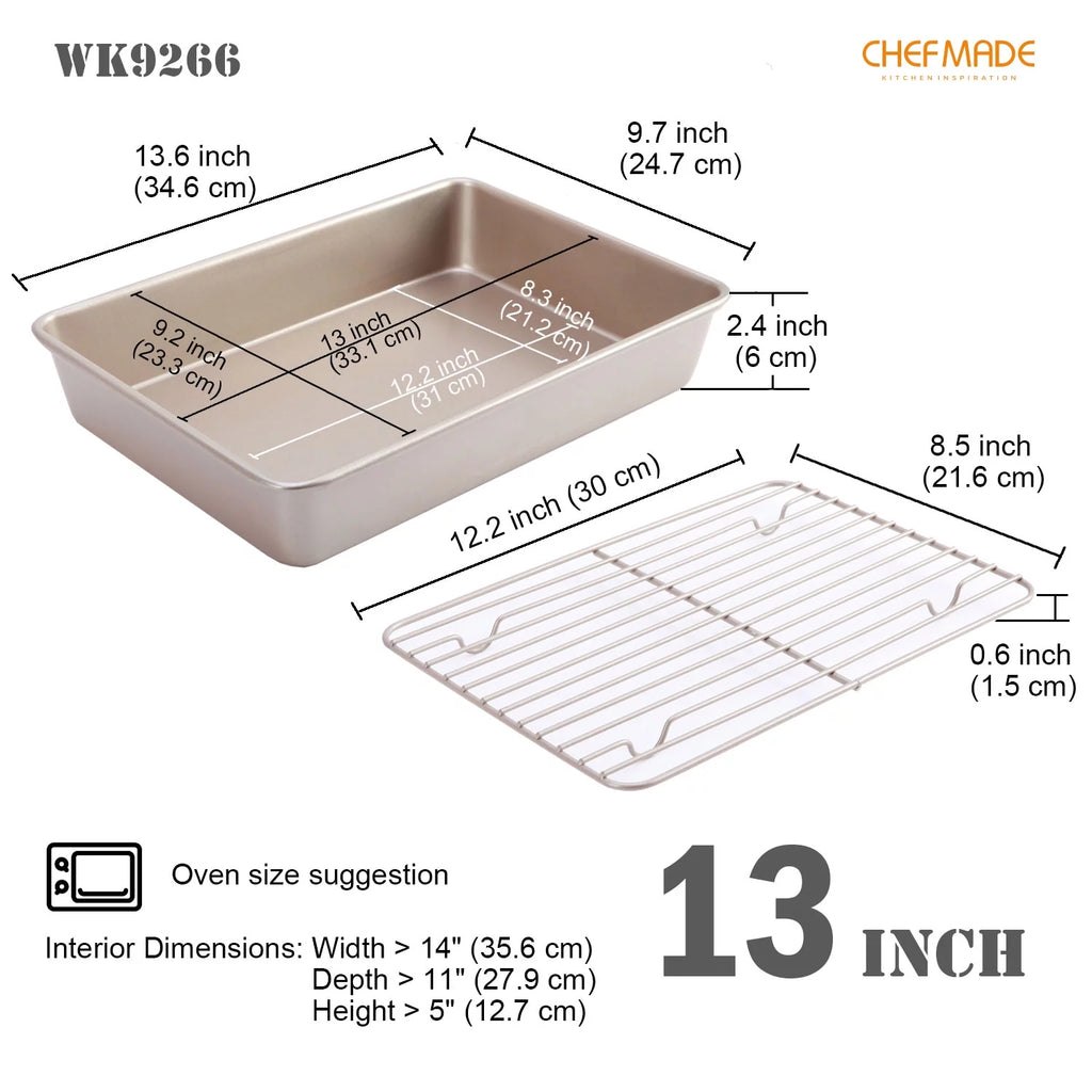 Non-Stick Rectangular Roasting Pan with Rack, 13-Inch Deep Dish for Oven Baking Y686753
