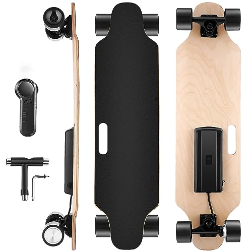 Caroma Electric Skateboards with Remote, 350W Powerful Brushless Motor, 12.4MPH Top Speed, 13 Miles Max Range, Various Speeds Adjustable, Electric Longboard for Adults & Teens, Suitable for Beginners
