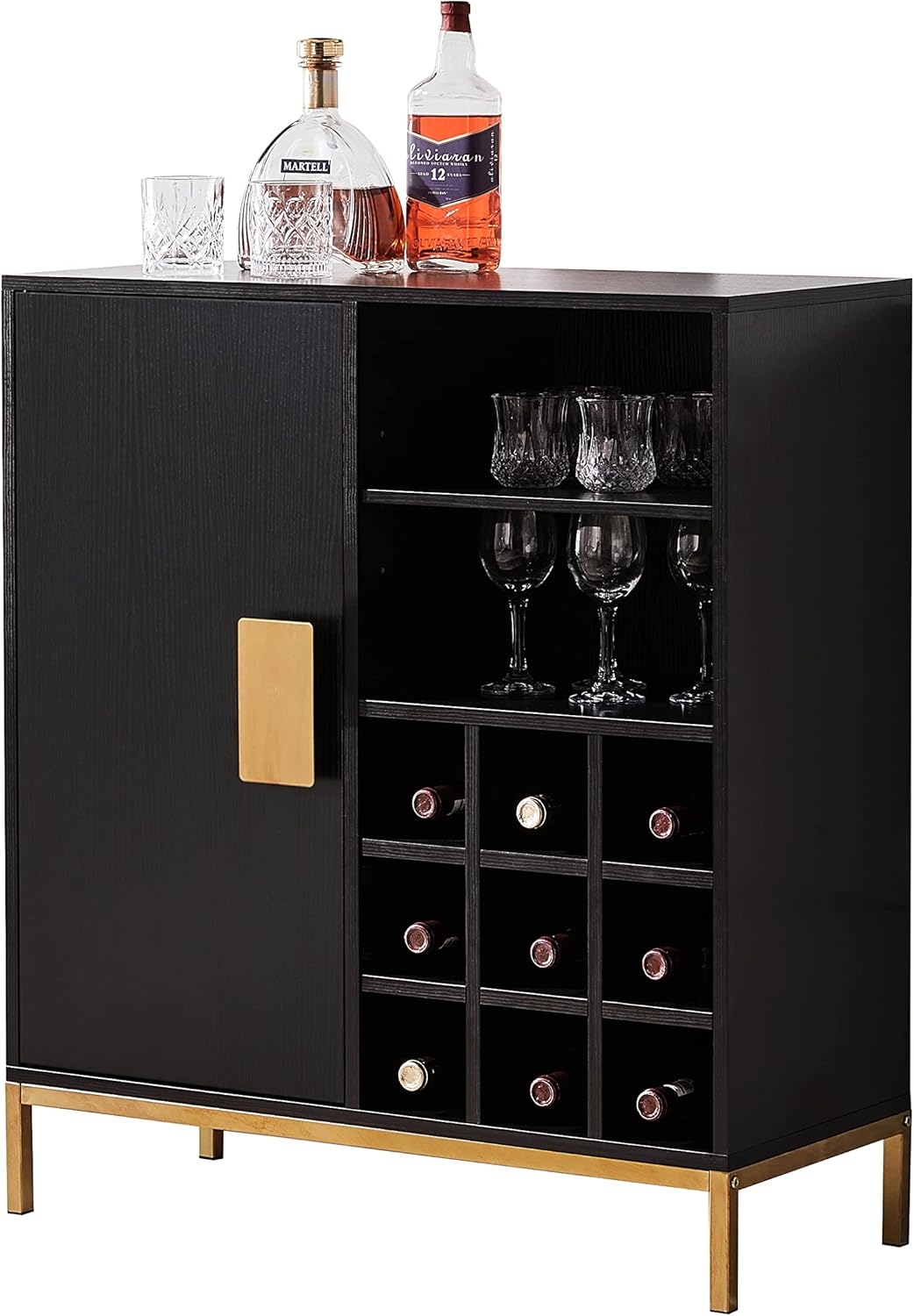 Wood Buffet Bar Liquor Cabinet with Wine Rack and Glass Holder Z65762