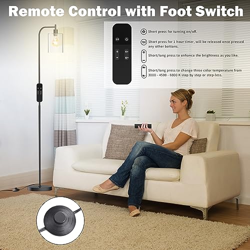 LED Floor Lamp with Glass Lampshade for Living Room, Bedroom, Office U1731